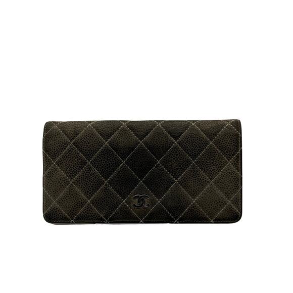 Chanel Caviar Quilted CC logo Bi-Fold Wallet Gray*EUC*Care Cards*Exterior Pocket - Picture 1 of 16